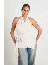 Boohoo - Plus Cowl Front Tie Side Halter Top - Lyst