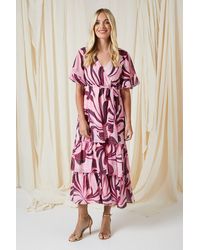 Wallis - Petite Abstract Print Ruffle Midi Dress - Lyst