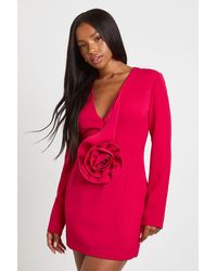 Boohoo - Corsage Detail Plunge Tailored Blazer Dress - Lyst