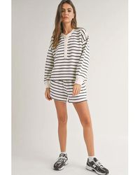 Azura Exchange - Stripes Printed Half Button Long Sleeve Top And Shorts Set Cotton - Lyst