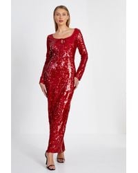 Quiz - Sequin Tie Front Maxi Dress Material_Polyester - Lyst