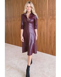 Sosandar - Burgundy Faux Leather Popper Front Shirt Dress - Lyst