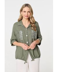 Izabel London - Sequin Detail 3/4 Turn-Up Sleeve Shirt - Lyst