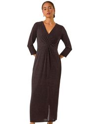 Roman - Petite Gathered Glitter Bodycon Maxi Dress - Lyst