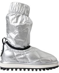 Dolce & Gabbana - Metallic Quilted Logo Patch Boot Shoes - Lyst
