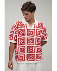 BoohooMAN - Oversized Boxy Crochet Tapestry Knitted Polo - Lyst