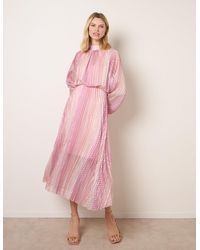 Blue Vanilla - Zig Zag Metallic High Neck Puffball Pleated Dress - Lyst
