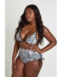 Boohoo - Plus Snake Print Triangle Bikini Top And Ruched Bottom Set - Lyst