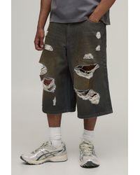 BoohooMAN - Tinted Extreme Ripped Longline Jorts - Lyst