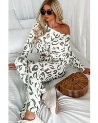 Azura Exchange - Leopard Animal Print Long Sleeve And Pants Loungewear Set - Lyst