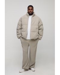 BoohooMAN - Plus Regular Fit Textured Faux Suede Funnel Neck Puffer Jacket - Lyst