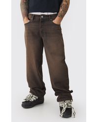 BoohooMAN - Baggy Rigid Double Waistband Denim Jeans In Brown - Lyst