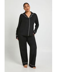 Boohoo - Plus Piping Detail Long Sleeve Shirt & Trouser Pyjama Set - Lyst
