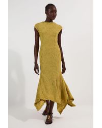 Karen Millen - Textured Hanky Hem Short Sleeve Trim Detail Jersey Maxi Dress - Lyst