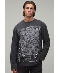 BoohooMAN - Oversized Dragon Print Washed Long Sleeve T-Shirt - Lyst