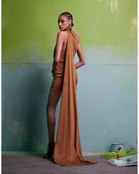 ASOS - Faux Suede Halter Mini Dress With Drape Skirt And Train - Lyst