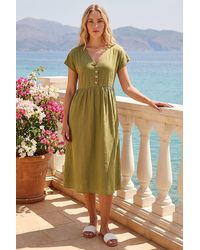 Roman - Linen Look Button Midi Dress - Lyst