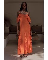 Karen Millen - Crinkle Beaded Cold Shoulder Maxi Dress - Lyst
