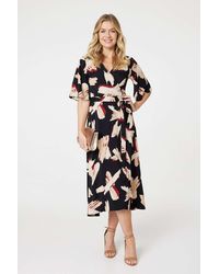 Izabel London - Printed 1/2 Sleeve Midi Wrap Dress - Lyst