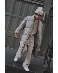 BoohooMAN - Oversized Crinkle Nylon Funnel Neck Longline Puffer Jacket - Lyst