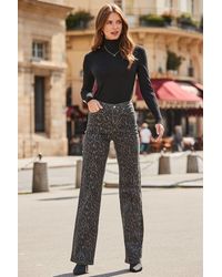 Sosandar - Leopard Print Wide Leg Jeans - Lyst