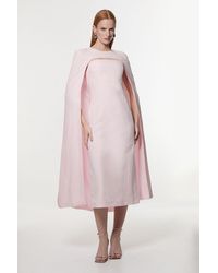 Karen Millen - Premium Tailored Linen Drama Cape Midi Dress - Lyst