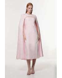 Karen Millen - Premium Tailored Linen Drama Cape Midi Dress - Lyst