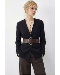 Bianco Lucci - Belted V-Neck Blazer Jacket - Lyst