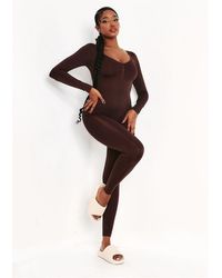 Missy Empire - Missy Empire Long Sleeve Plunge Jumpsuit - Lyst