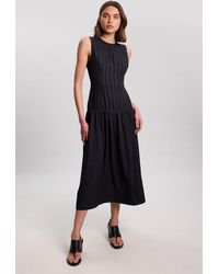 Karen Millen - Textured Drop Waist Long Sleeve Woven Midi Dress - Lyst