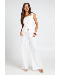 Boohoo - Linen Look Square Neck Waistcoat And Tailored Wide Leg Trousers Co-Ord - Lyst