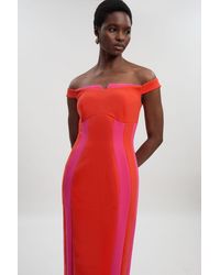 Karen Millen - Compact Stretch Colour Block Tailored Bardot Midi Dress - Lyst