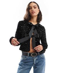 ONLY - Sequin Velvet Tie Front Top - Lyst