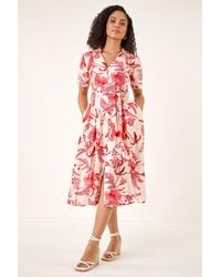 Roman - Floral Tie Waist Shirt Dress - Lyst