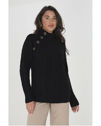 Brave Soul - Black 'skye' Turtle Neck Cable Knit Jumper With Button Detail - Lyst
