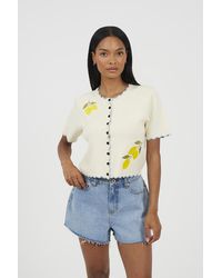 Brave Soul - Short Sleeve Cardigan With Lemon Embroidery - Lyst