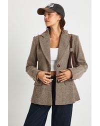 Boohoo - Herringbone Single Breasted Oversized Blazer - Lyst