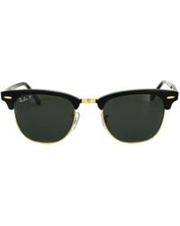 Ray-Ban - Lunettes De Soleil Clubmaster 3016 901/58 Noir Vert Polarisé Petit 49Mm - Lyst