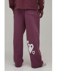 BoohooMAN - Wide Leg Drop Crotch Heart Printed Jogger - Lyst