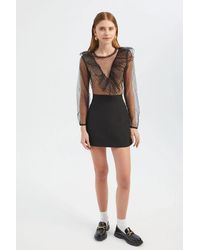 Hiccup - Polka Dot Round Neck Mesh Ruffled Long Sleeve Blouse - Lyst