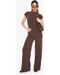 Boohoo - Brushed Rib T-Shirt And Wide Leg Trouser Set - Lyst