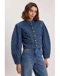 Karen Millen - Denim Balloon Sleeve Jacket - Lyst