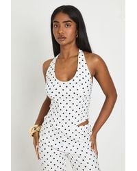 Boohoo - Bengaline Polka Dot Halter Neck Corset Top - Lyst