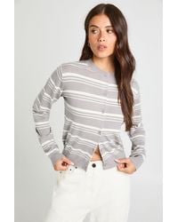 Boohoo - Super Soft Stripe Crew Neck Knitted Cardigan - Lyst