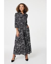 Izabel London - Zebra Print Button Front Shirt Dress - Lyst