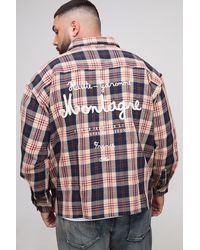 BoohooMAN - Plus Club De Ski Embroidered Ribbed Check Overshirt - Lyst