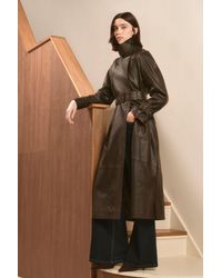 Karen Millen - Leather Belted Trench Coat - Lyst