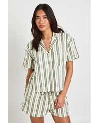 Boohoo - Premium Linen Stripe Short Sleeve Shirt - Lyst