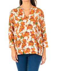 La Martina - Damesblouse Met 3/4 Mouwen, Ronde Hals En V-Opening Lwu001 - Lyst