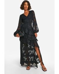 Boohoo - Tall Burnout Floral Frill Detail Maxi Dress - Lyst